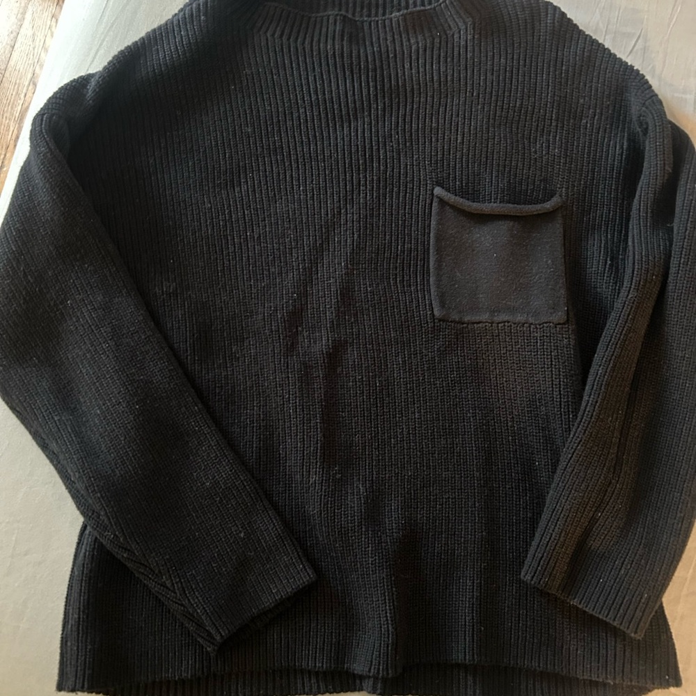 Black Knit Sweater with Pocket
